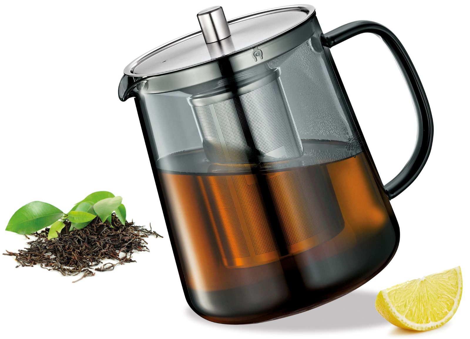 1045742400 ASSAM Skleněná Čajová konvice s nerezovým filtrem 1 l šedé sklo Kuchenprofi Solingen (1)